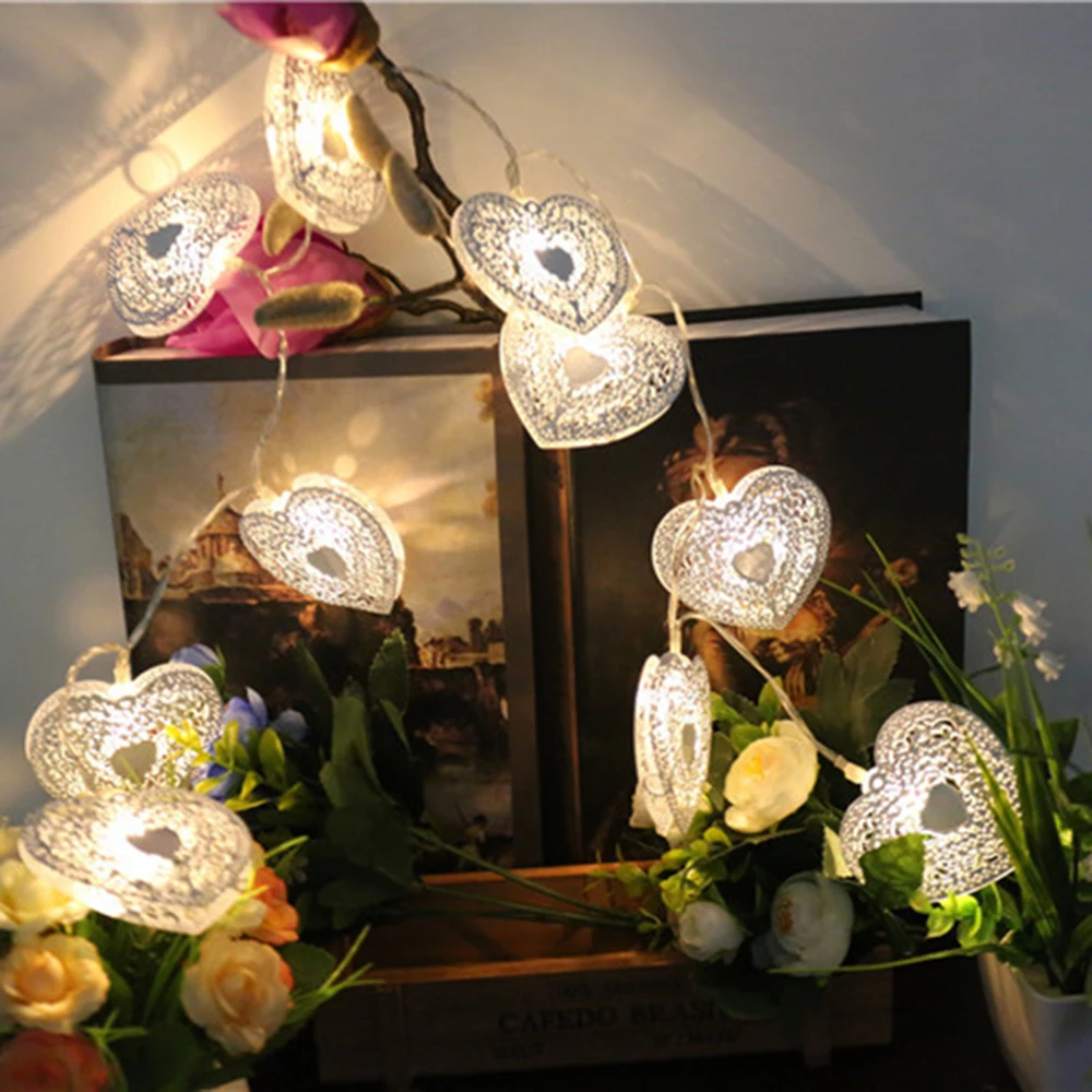 1 2 м 10 светодиодов праздничный свет металлическая форма сердца светодиодная