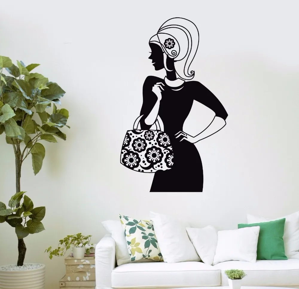 

Bag Store Shopping Girl Fashion Women Beauty Salon Wall Sticker Clothing Store Vinyl Wall Decal Window Glass Room Decor FS03