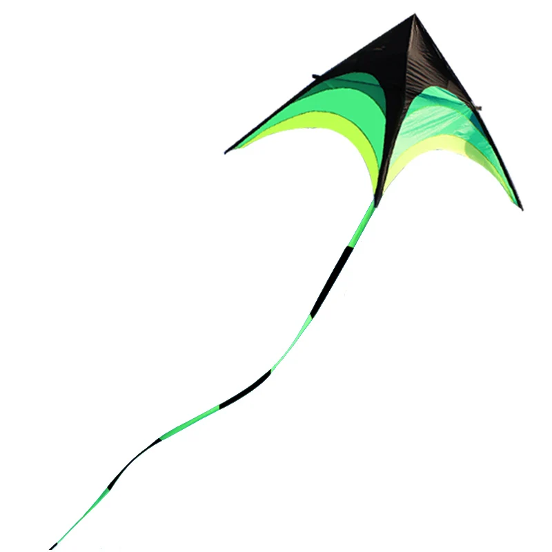 

Outdoor Fun Sports New Arrive 1.6m Green Triangle Kites With 10m Tail / Windsock / Handle & Line Good Flying