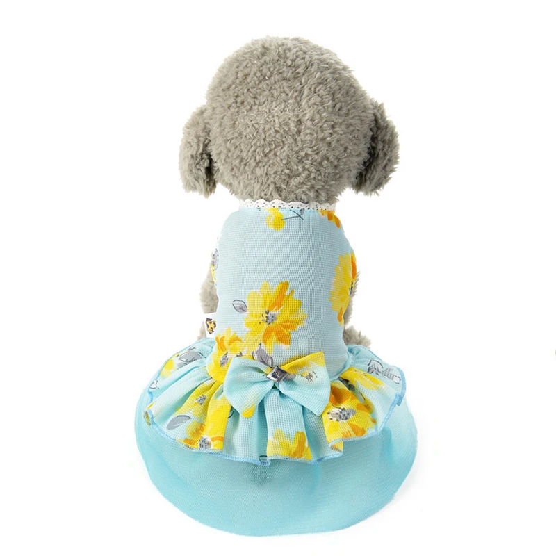 Blue Dog Dress Bowknot Summer Clothes for Small Medium Dogs Polyester Puppy Princess Wedding Party Skirts Pet Supplies XS-XL 2 |
