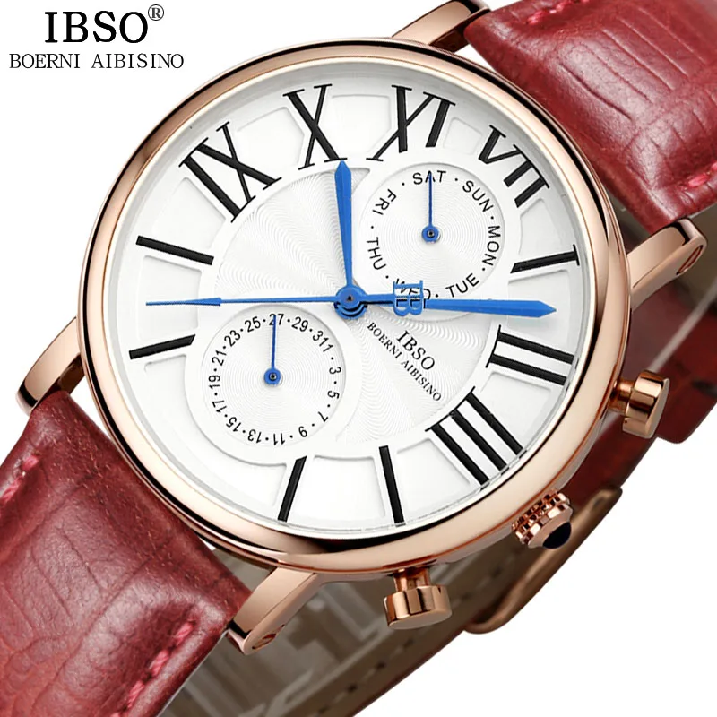 IBSO многофункциональные женские часы 2019 Топ бренд кварцевые из натуральной кожи с