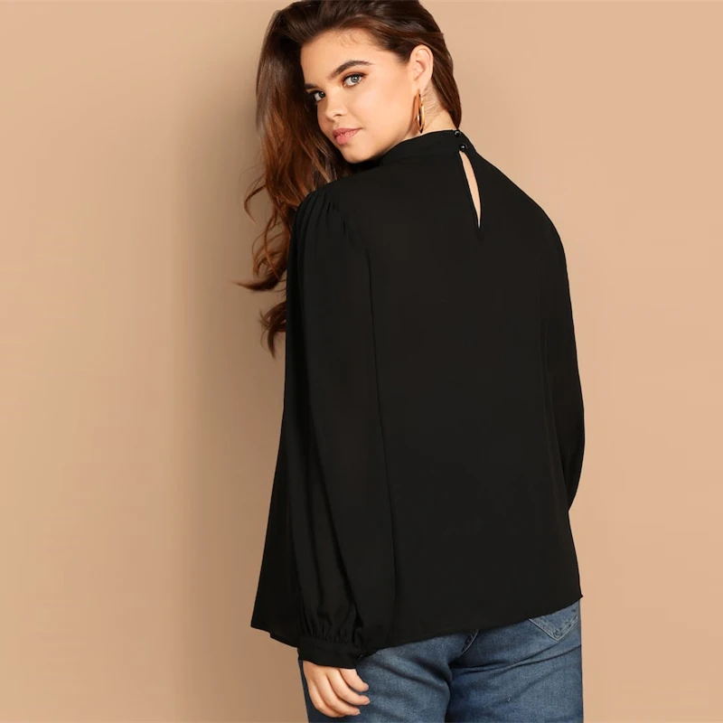 SHEIN Размера Плюс Блуза Со Стоячим Воротником И Оригинальным Рукавом Весенняя Женская Блузка