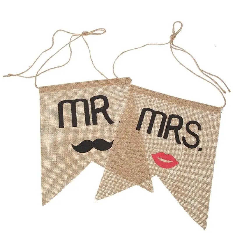 Mr. Mrs стул с джутовым баннером набор жениха невесты знак деревенское свадебное