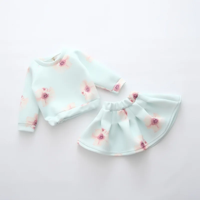 New Fashion 2016 Boutique Outfits Sets Kids Girl Print Floral Long Sleeve Shirts Tops + Skirts children spring Clothes | Детская одежда