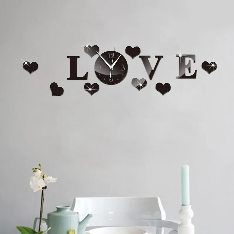 

New 3D love crystal clock interesting diy clock with digital wall clock brief soothe the best home decoration gifts