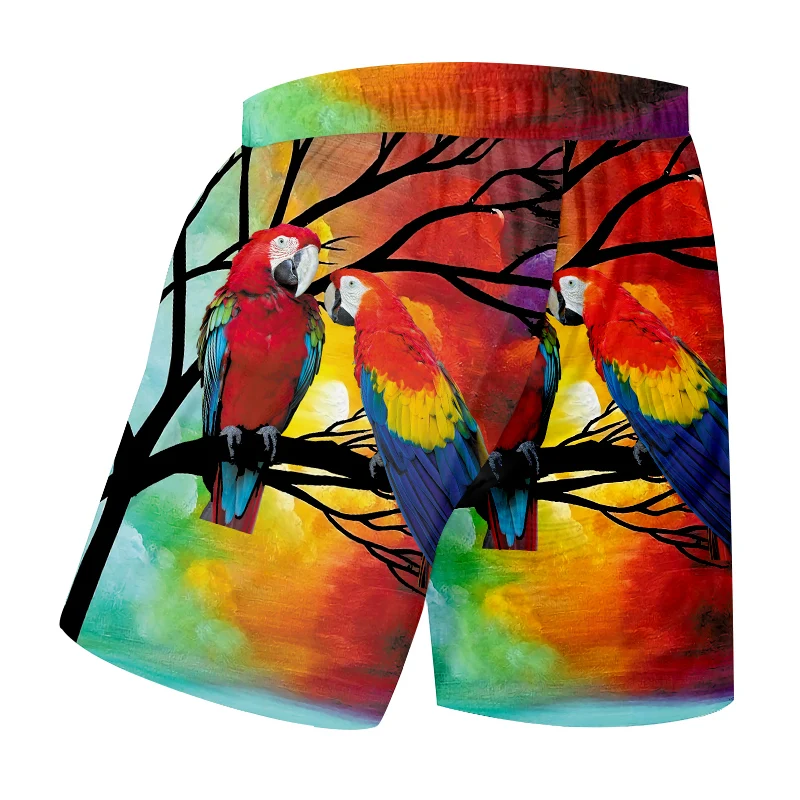 

UJWI Summer New Beach Shorts Trend 3D Printed Red Parrot Colorful Plus Size 6XL Costume Men Spring Shorts
