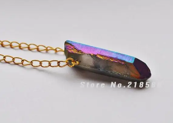 H-QNC01 5pcs/lot Unique Rainbow Quartz Healing Crystal Necklace Gold Color Semi Precious Stone Jewellery