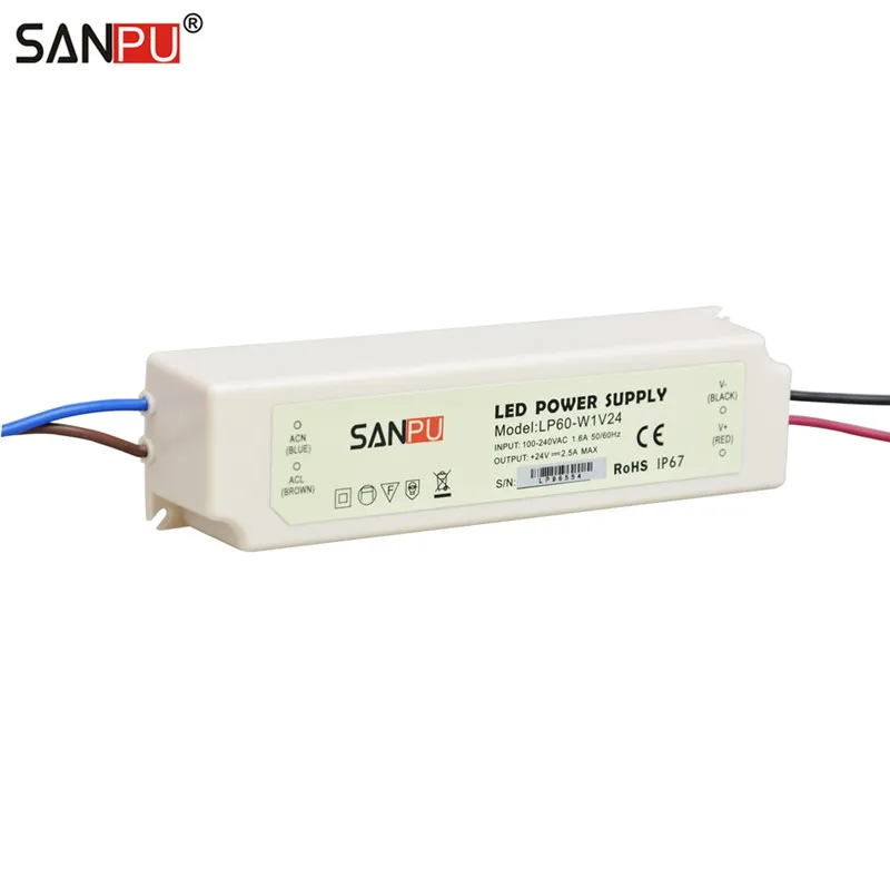 SANPU 24V 2A 60W источник питания IP67 водонепроницаемый пластиковый корпус светодиодный