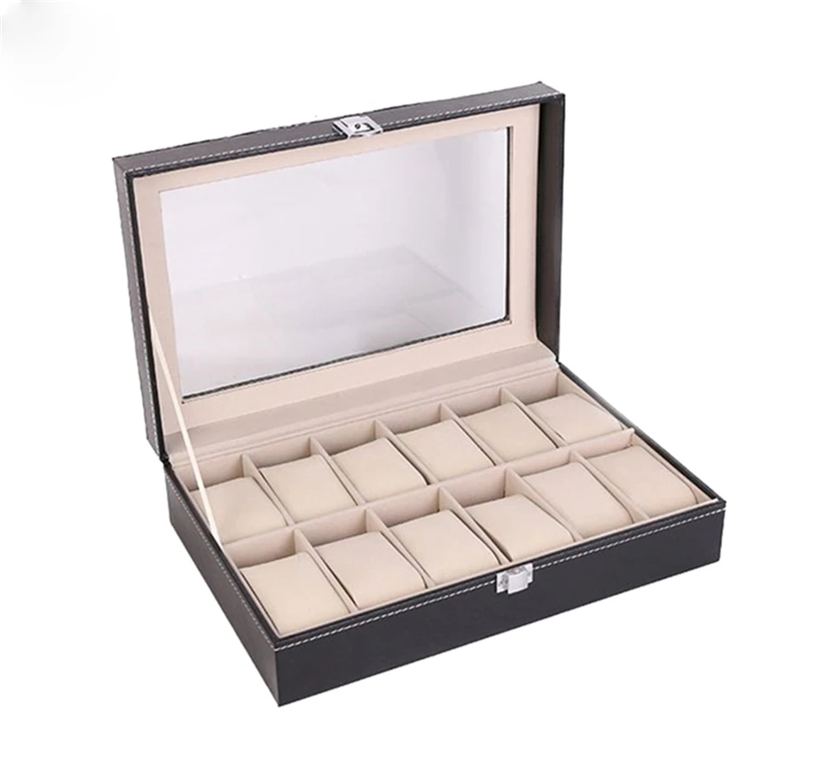 12 Сетки вахта коробка для хранения из искусственной кожи черный корпус часов