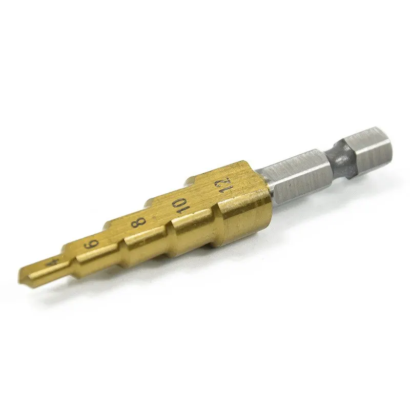

3pcs HSS Hex Titanium Coated Step Cone Drill Bit Metric Pagoda Drilling Metal Drill Bit Hole Cutter Power Tools