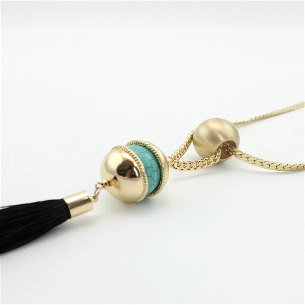 Free shipping the new fashion Flat copper chain Green pine round bead black line broken long necklace | Украшения и аксессуары