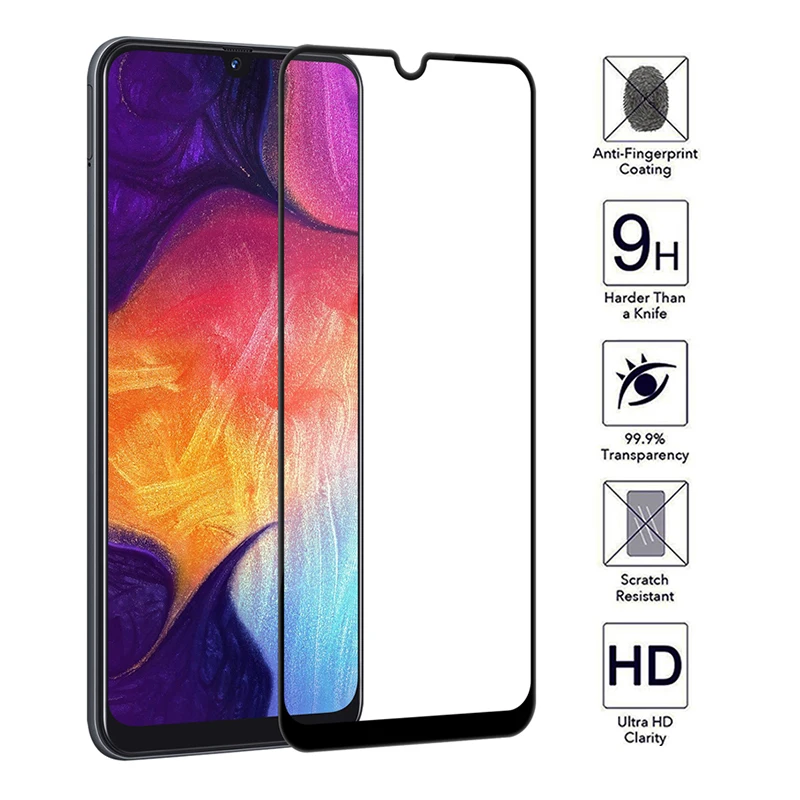 Защитное стекло для экрана Glass On для Samsung Galaxy A50 A70 A40 A30, полное покрытие, закаленное стекло.