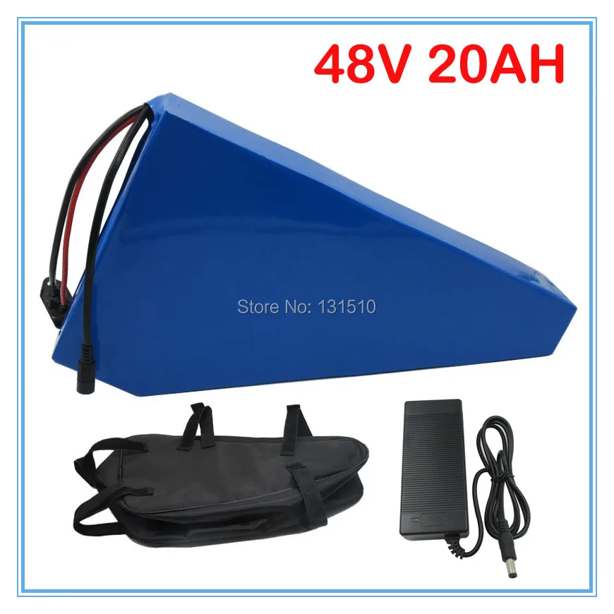 48V литий-ионный аккумулятор 1000W 48V 20AH литиевый аккумулятор для электрического велосипеда треугольной формы с бесплатной сумкой 30A BMS 54,6 V 2A зарядное устройство