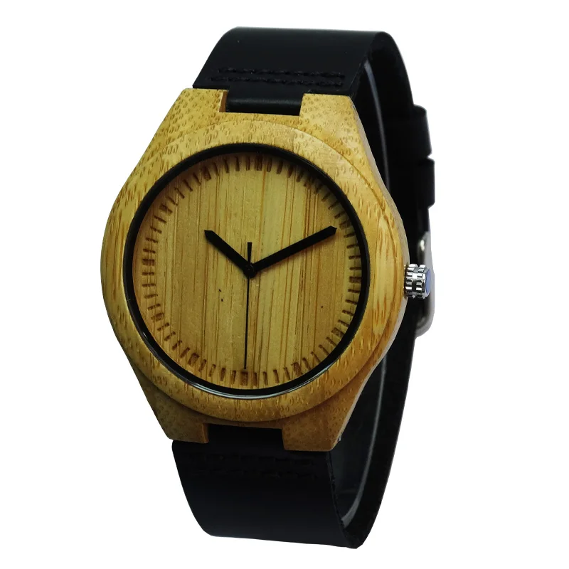 Лидер продаж модные кожаные бамбуковые деревянные часы мужской