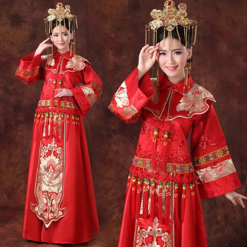 2018 красные платья Qipao женское длинное китайское традиционное свадебное платье