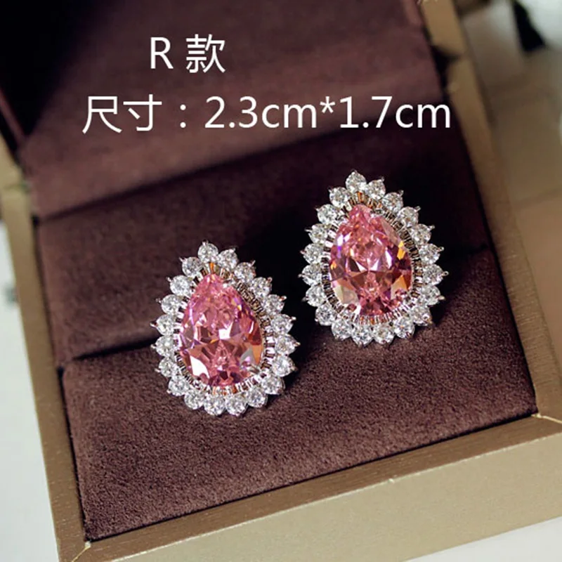 Модный розовый циркон любящее сердце серьги гвоздики с бантом цветок Роза