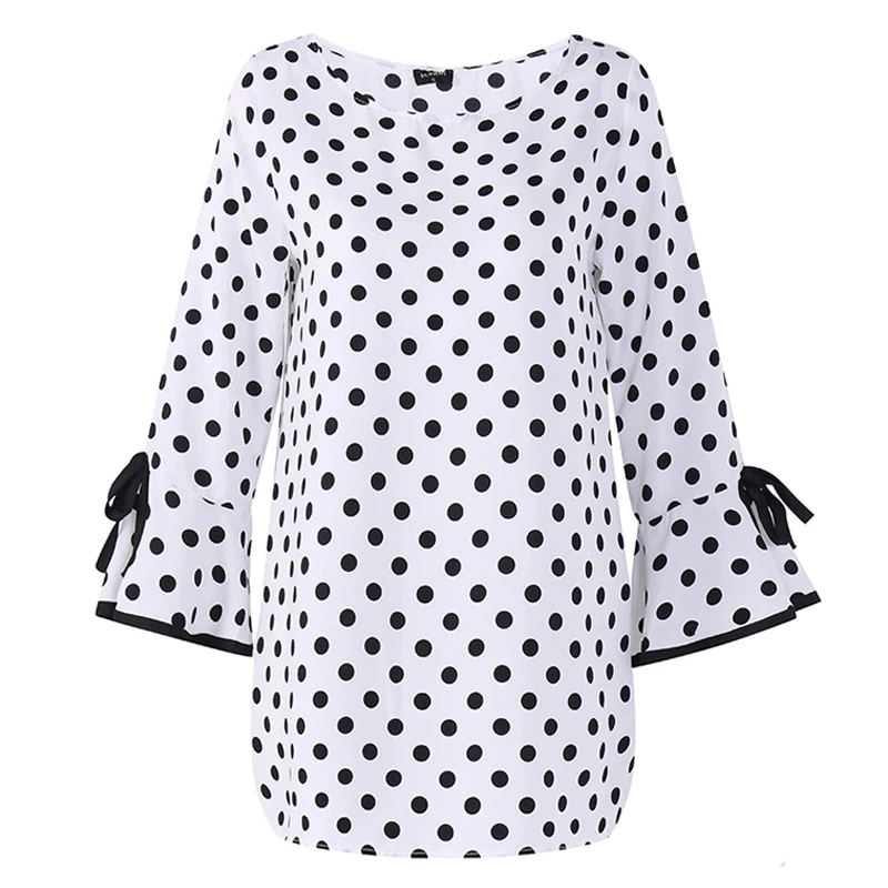 VONDA Women Blouses Summer Pregnant Flare Sleeve Blusas Shirts Casual Loose Polka Dot Print Elegant Maternity Clothes Tops - Цвет: White