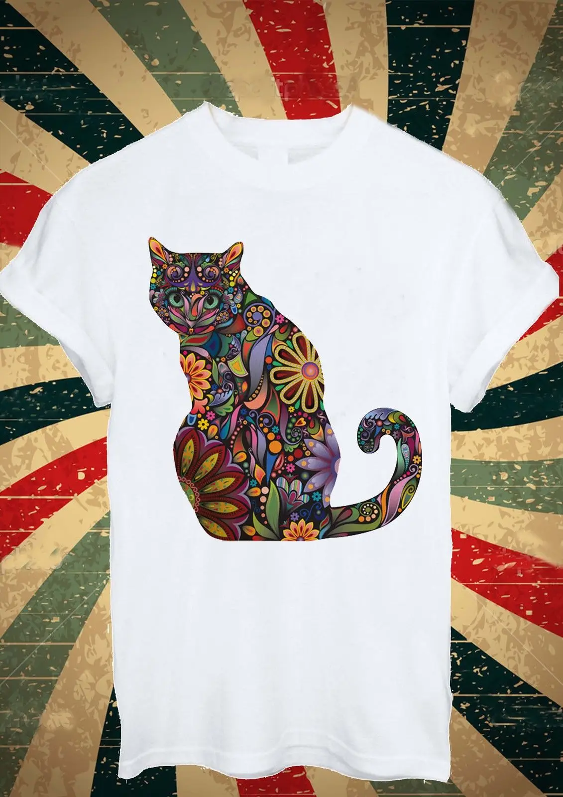 Floral Cat Design Flowers Tumblr Cute Neko T Shirt Men Women Unisex 1686 summer o neck tee free shipping cheap | Мужская одежда