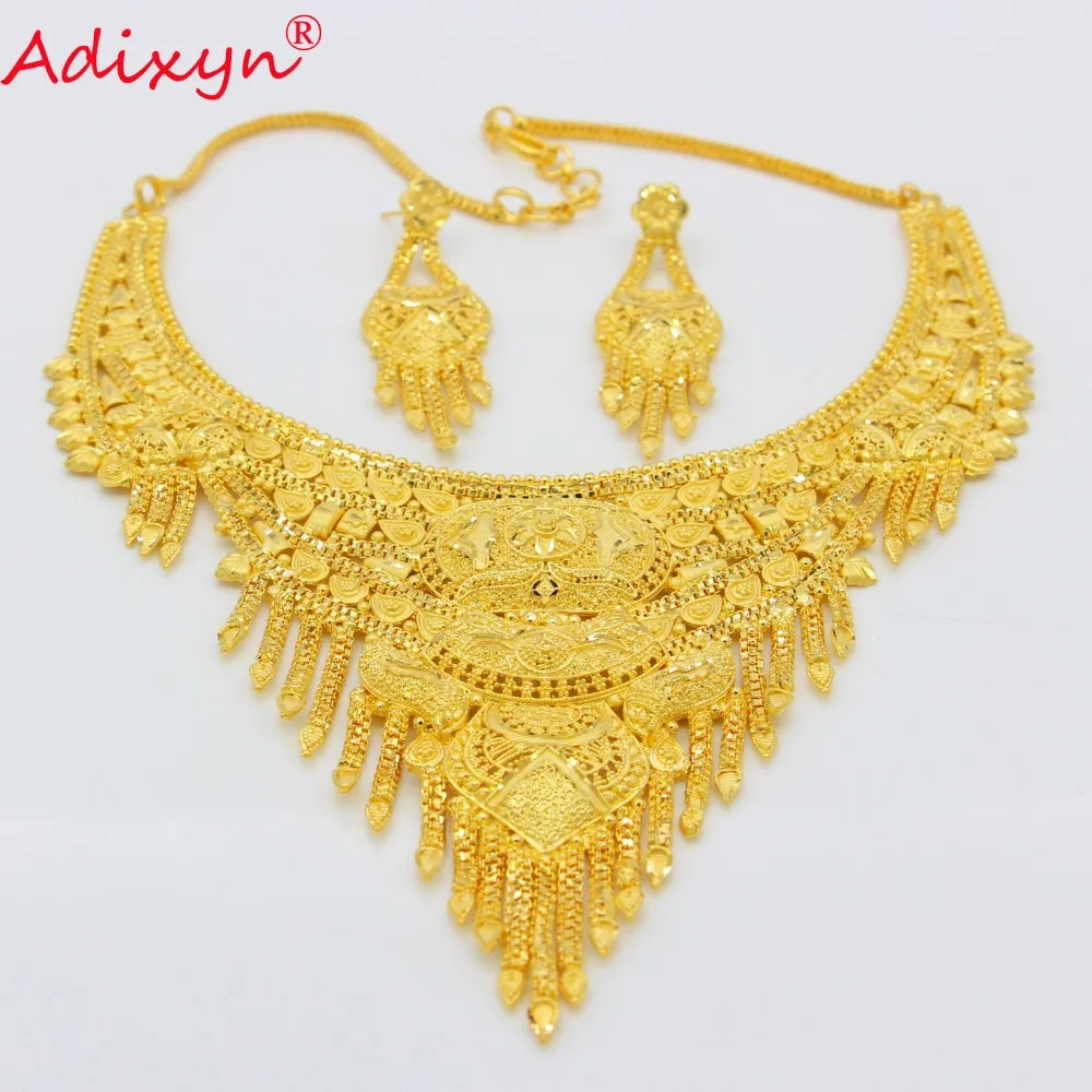 Adixyn Индия набор украшений для женщин девушки Чокеры золотой цвет цепь/серьги