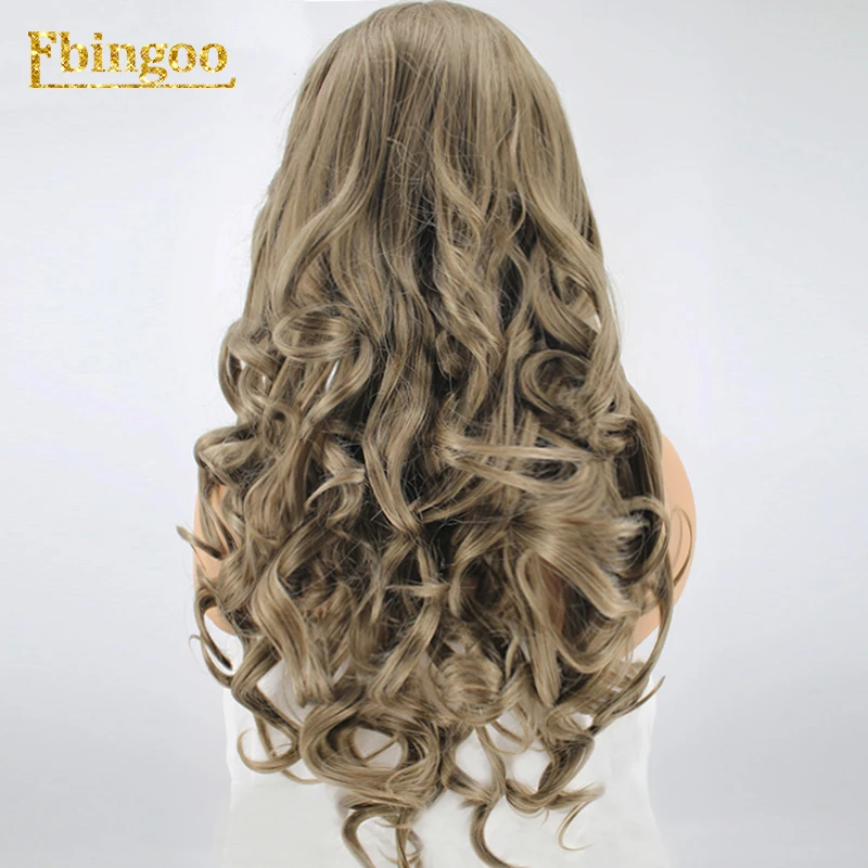 Ebingoo Hair cap+ высокотемпературное волокно натуральный длинный волнистый темный блонд синтетический парик на кружеве для женщин