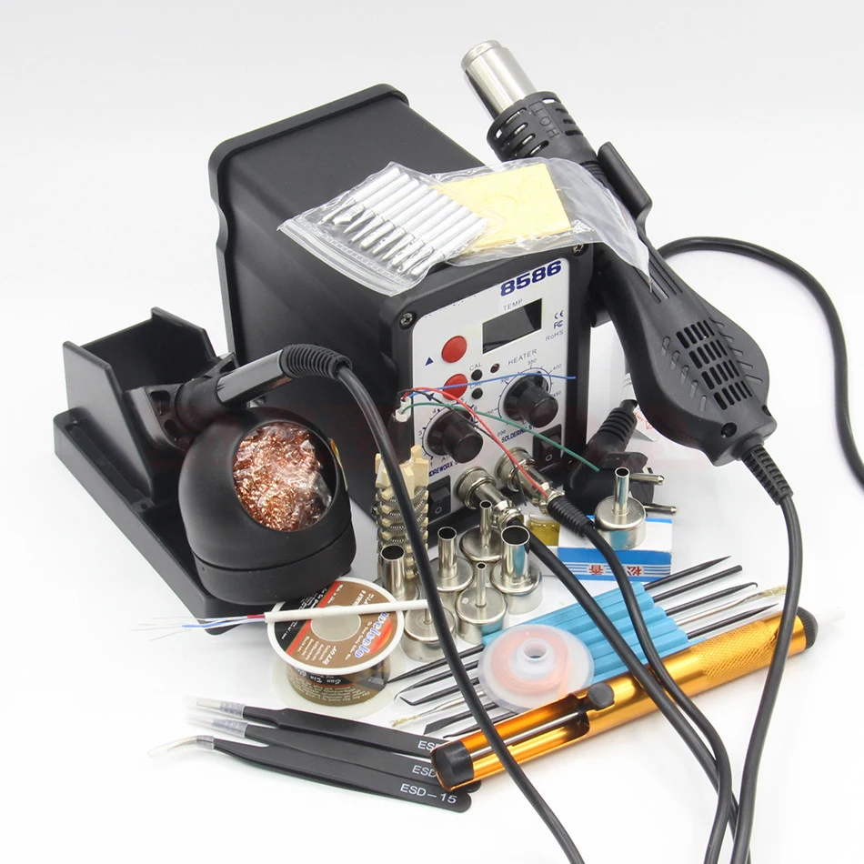 

2 in 1 Soldering station LCD Digital Display Welding Rework Station For cell-phone BGA SMD PCB IC Repair Solder Tools 8586
