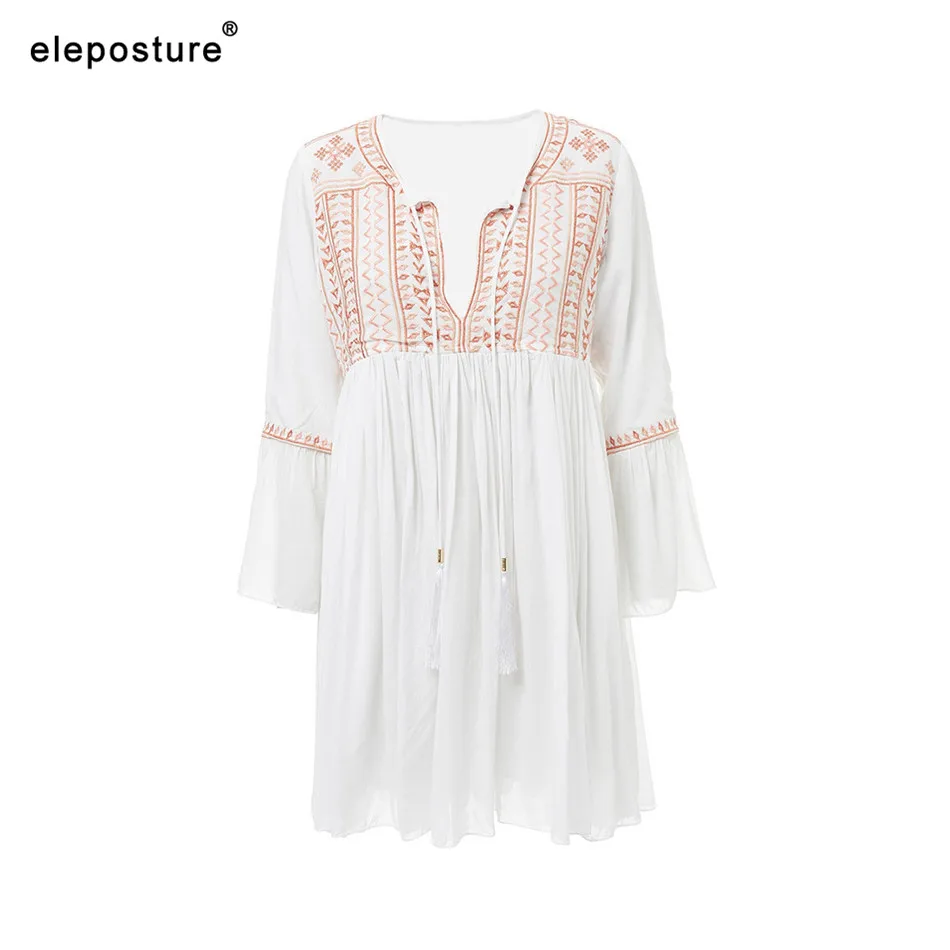 New Embroidery Beach Cover Up Women Bikini Cover Up Beach Dress Ladies Summer Beach Wear Tunics Swimsuit Swimwear Cover-Ups