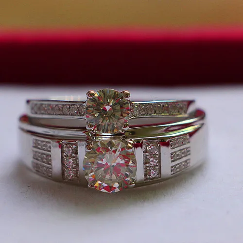 

0.85CT Man Ring Super Design His And Her Promise Ring Genuine Moissanite Diamond Couple Jewelry Solid 14K White Gold Fine Ring