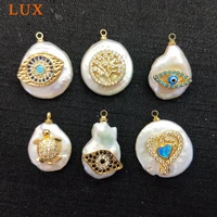 natural white pearl charm micro pave cz evil eys heart turtle life of tree pearls pendants gems stone boho jewelry diy making