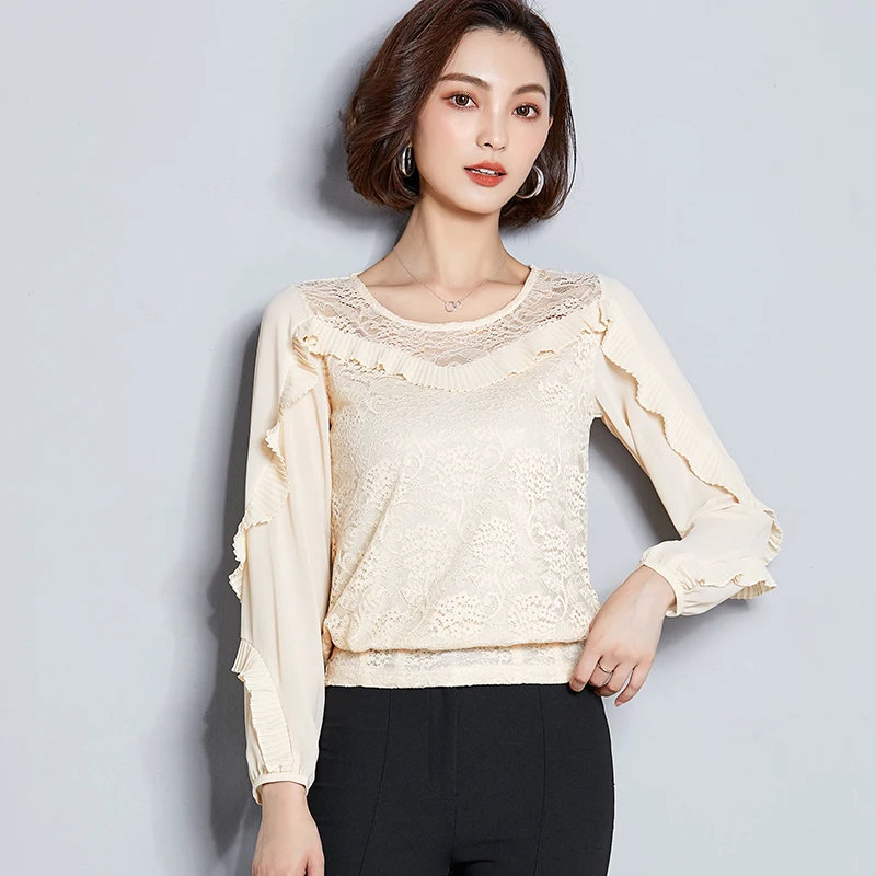 Lace Blouses Women Ruffled Loose Casual Shirts Woman Black Pink Tops Femme Blusas Plus Size 3XL Ladies Summer O-neck | Женская одежда
