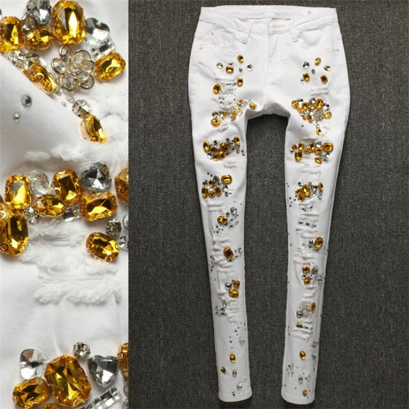 

SIZE 25-31 Women blue Jeans Pants Skinny Pearl Beaded black Jeans Summer Spring ladies high waist Zipper Fly Long Denim