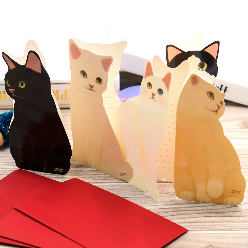 Новое поступление! 5 шт Мини мультфильм складной Кот Пригласительные открытки