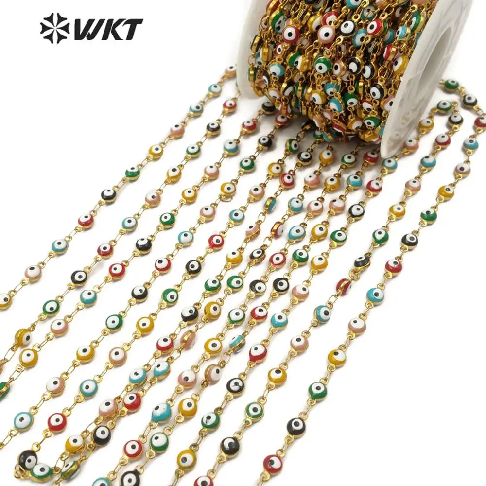 WT-RBC102 WKT Multi Colors Random Bead stainless steel evil eye chain in IPG plated Rosary Chain For Women Stylish Jewelry | Украшения и