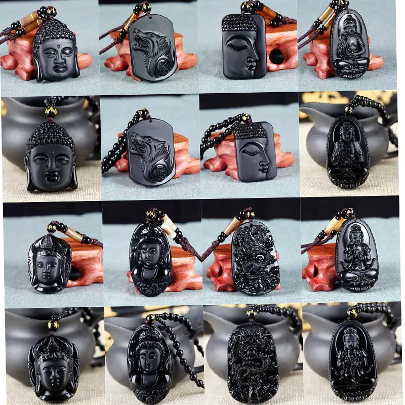 1 шт. натуральный черный Обсидиан Резной Будда/Волк/дракон счастливый амулет