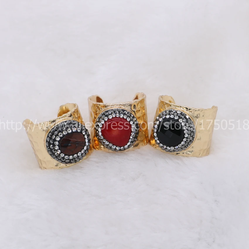 Natural Amazonite druzy bang ring drop hand pave cz around natural stone adjustable fashion jewelry CZ69 | Украшения и аксессуары