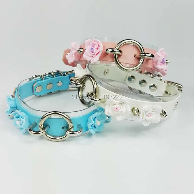 Женский кожаный ошейник с большими розами готический чокер ручной работы в стиле