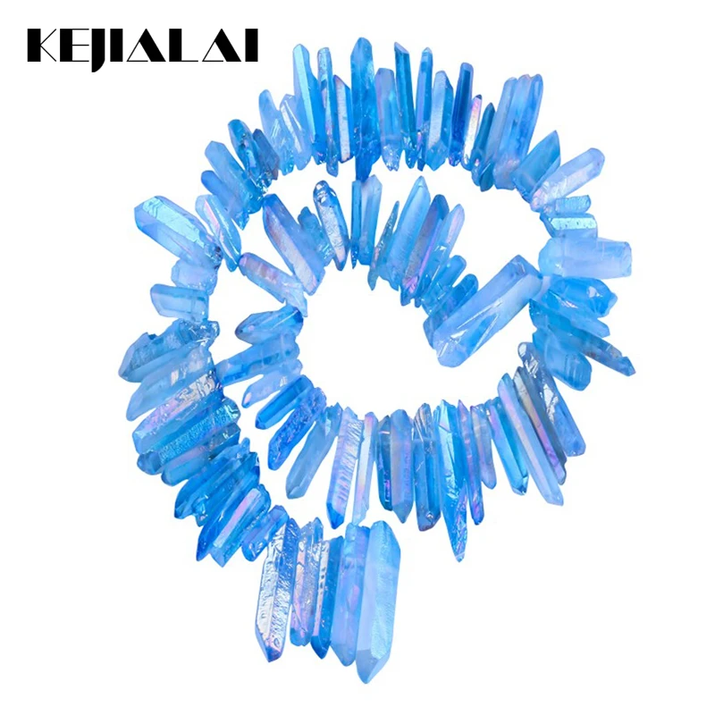 

1 Strand Colorful Raw Quartz Long Point Pendants Rock Crystal Quartz Top Drilled Electroplated Druzy Pendants Stick Spike Beads