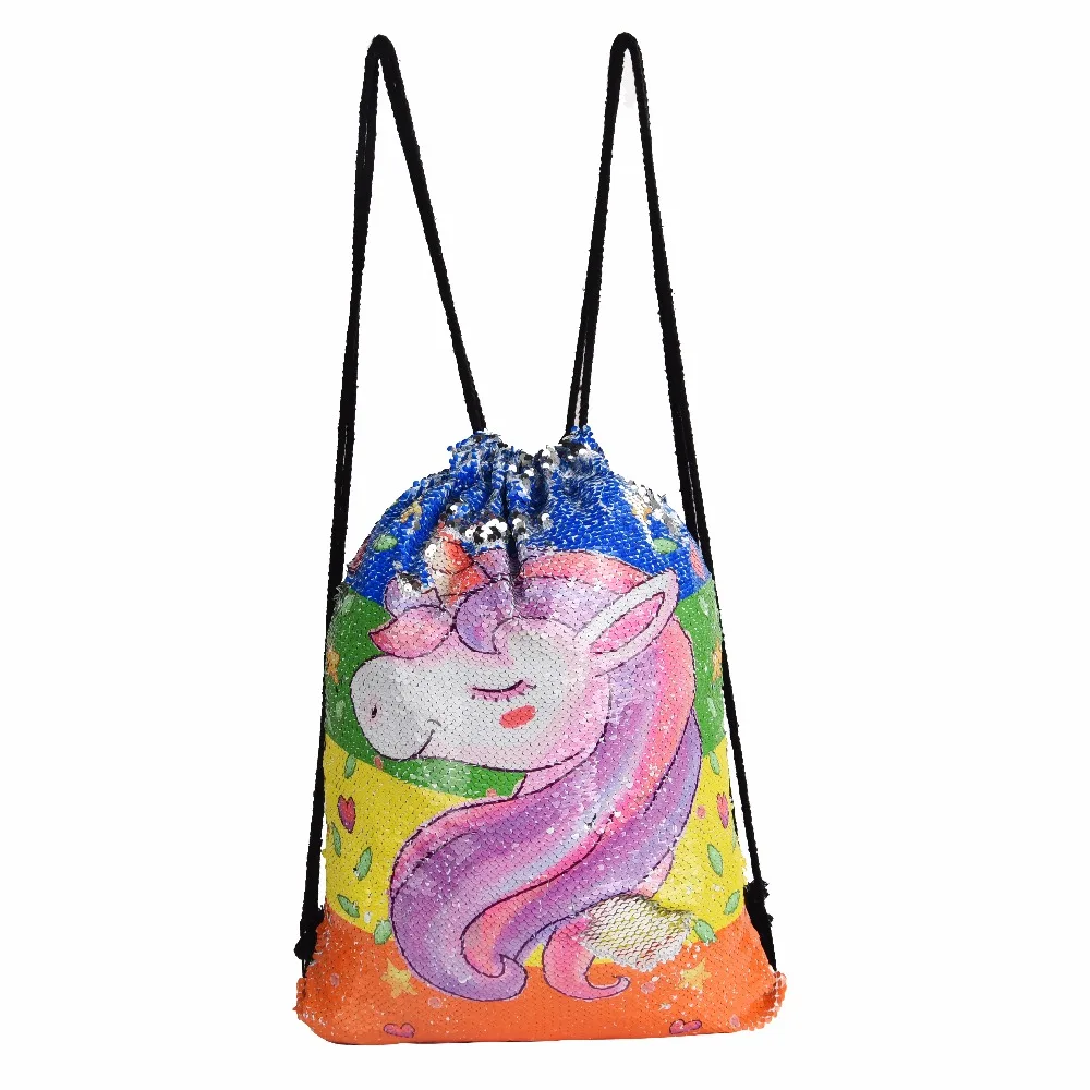 Unicorn Sequin Backpack Drawstring Bag for Girl School Kids Mermaid Horse Draw String Bags | Unisex Backpacks