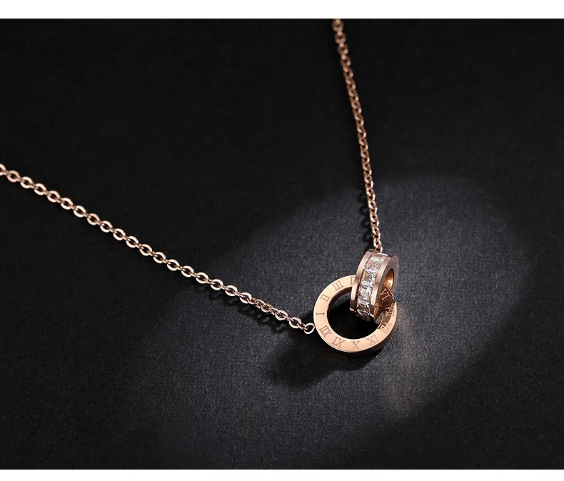 Римская цифра круг Swarovski кристалл кулон розовое золото отделка ожерелье ювелирные изделия из нержавеющей стали женская розовая Золотая грудь