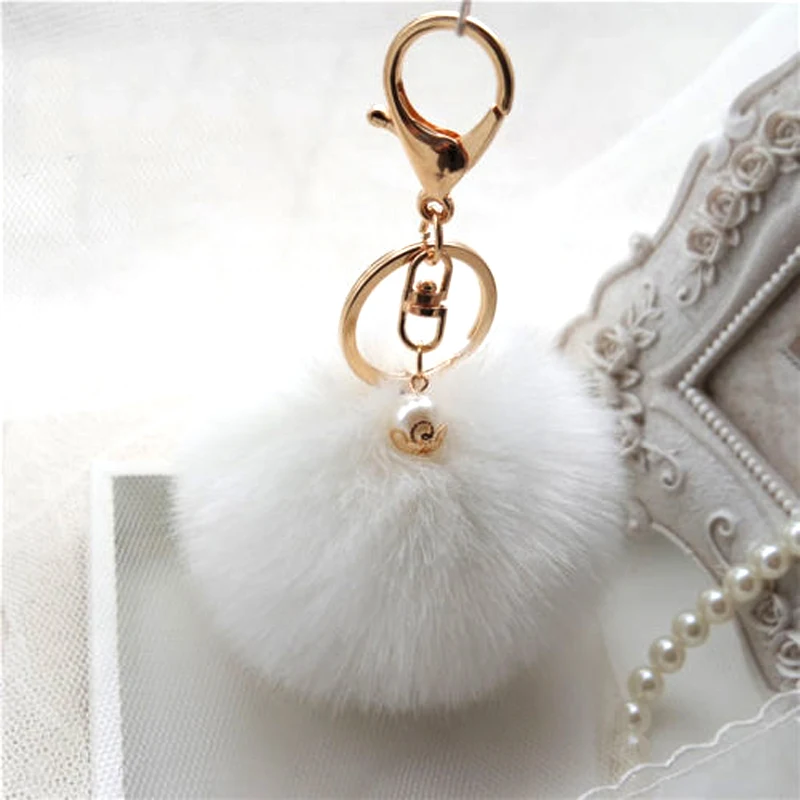 Белая Сумочка с кроликом милая сумка жемчугом пушистым кроличьим мехом помпон