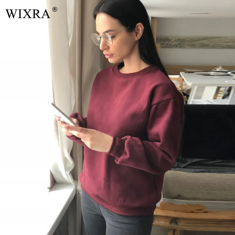 Wixra базовые свитшоты, весна, новинка, яркие цвета, женская модная толстовка с круглым вырезом и длинным рукавом, Свободный пуловер, топы для женщин