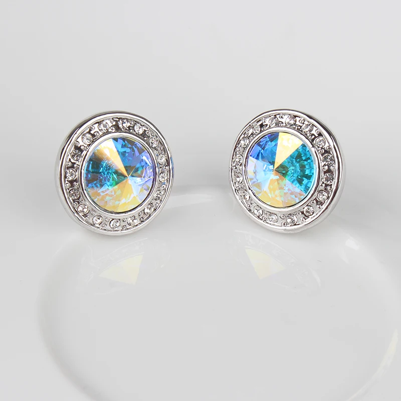 BeBella 1,4 см круглые Кристальные серьги-гвоздики с кристаллами от Swarovski модные ювелирные изделия Рождественский подарок для женщин девушек