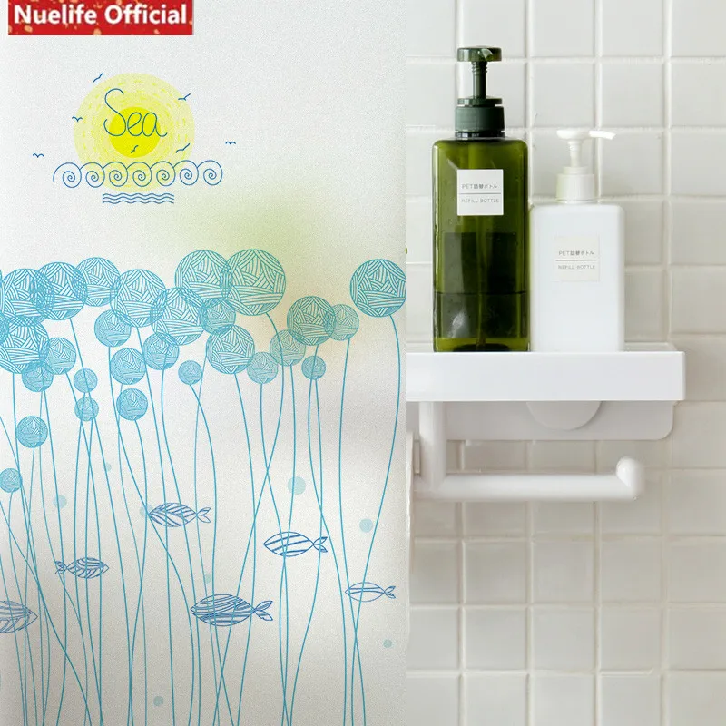 Заказной размер синяя рыба шаблон электростатическое матовое стекло пленка