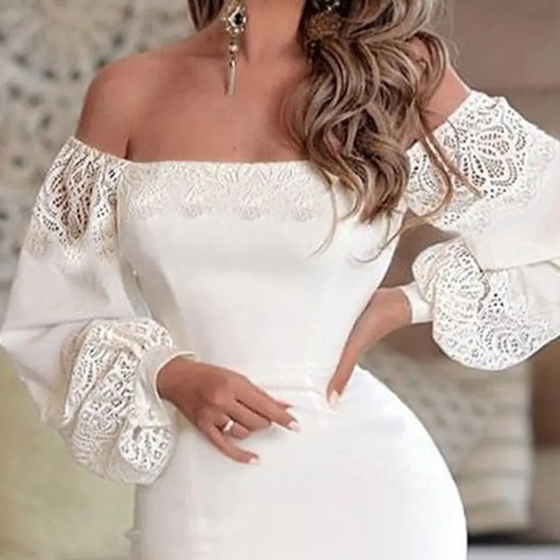 Для женщин с открытыми плечами пикантные белые вечерние платье размера плюс