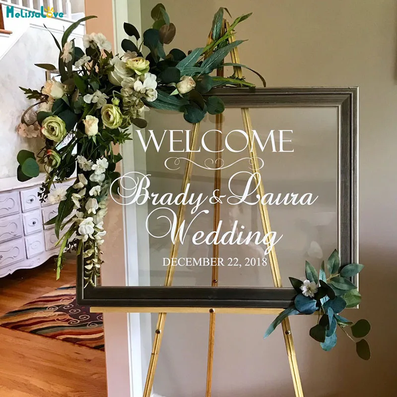 

Simple Wedding Decor Decals Rustic Wedding Welcome Vinyl Decal Mural Waterproof Custom Names Date Stickers Personalized YT1521