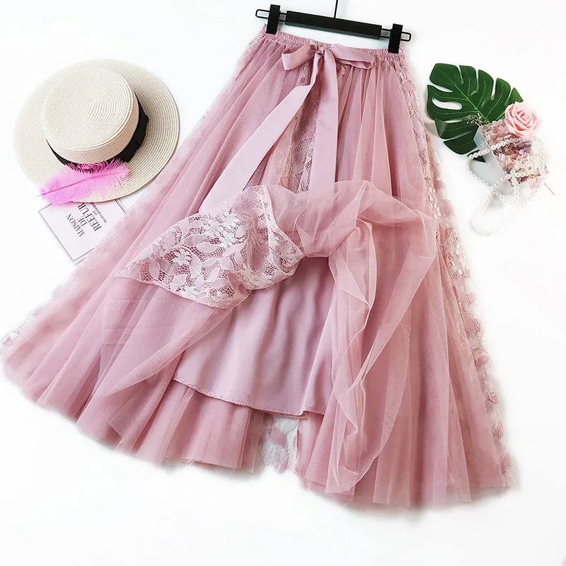 

Women's skirt Summer 2019 New Mesh Lace Temperament Tutu Skirts Woman Fashion 2019 Free Size High Quality