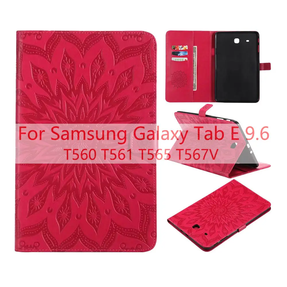 Чехол для планшета для samsung Galaxy Tab E 9,6 T560 T561 T565 T567 T567V тиснение из искусственной кожи мягкая задняя крышка складной флип-чехол с подставкой - Цвет: Красный