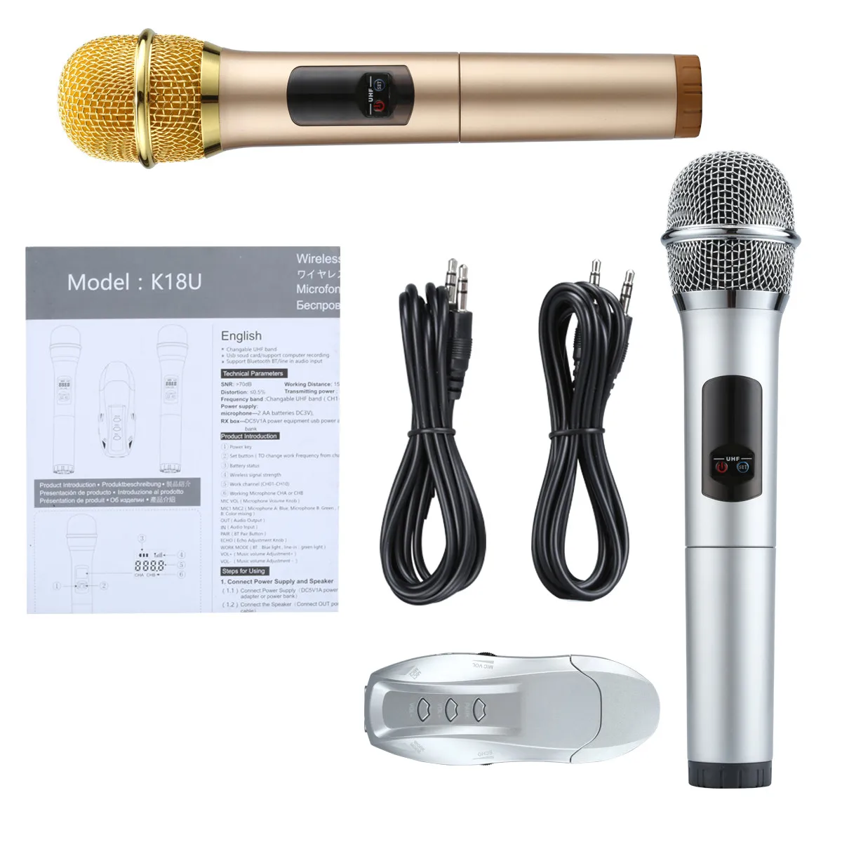 Excelvan K18U профессиональный Bluetooth 2 ручной микрофон УВЧ беспроводной микрофон Система светильник в весе светодиодный дисплей