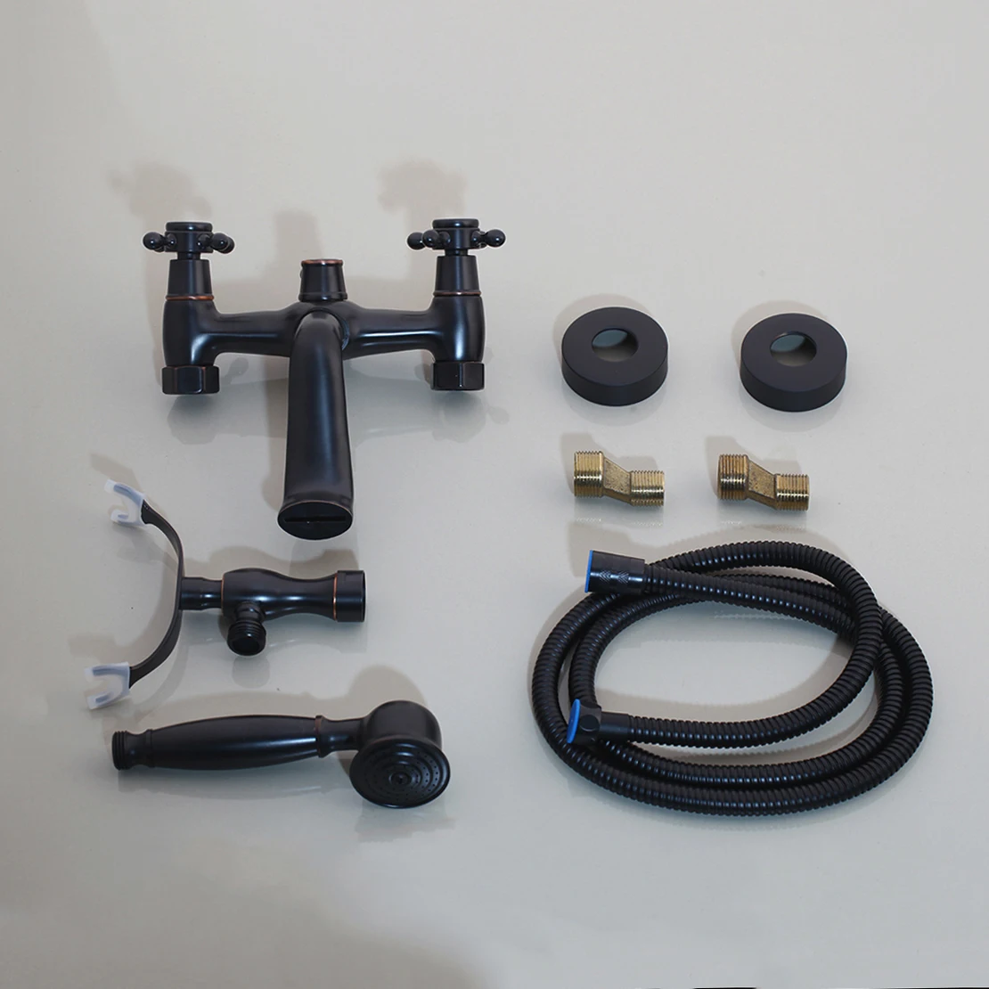 KEMAIDI Bathtub Black &amp Antique Brass Rainfall Stream Spout Tap Rain Shower Head Faucet Set Hot Cold Mixer | Обустройство дома