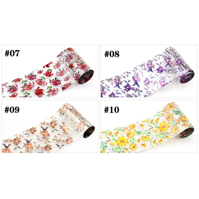 1 рулон наклейки для ногтей арт блестящие 4*100 см цветные цветы с переводом воды