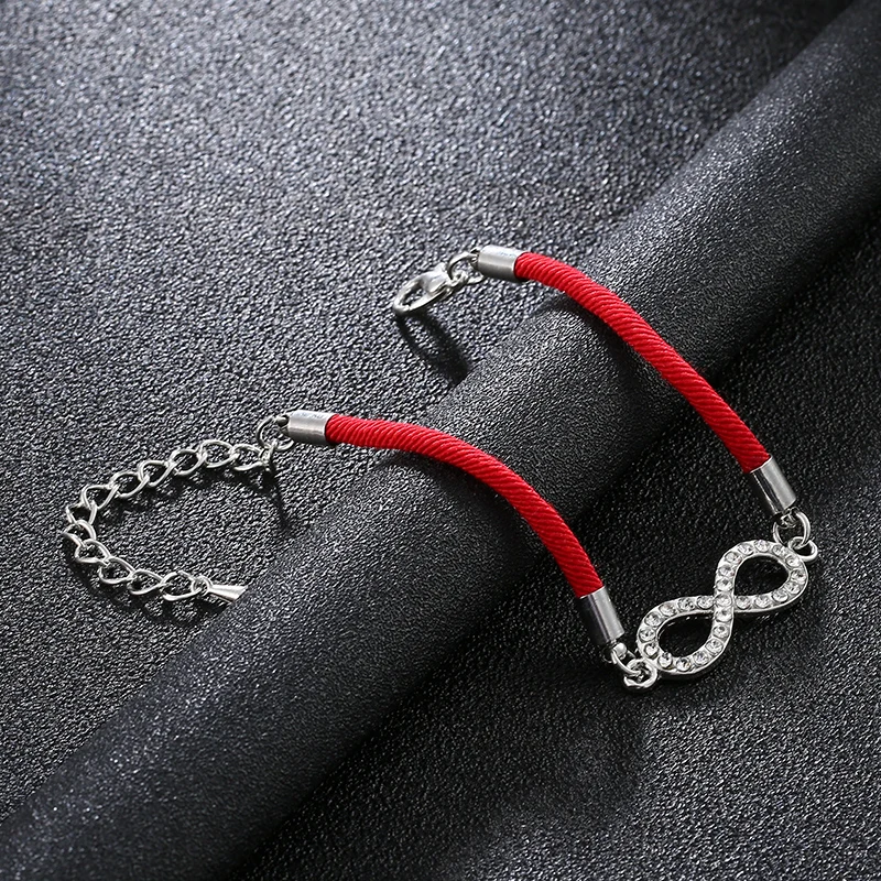 Буквенно-цифровой женский браслет из 8 бесконечного плетения чакр Lucky Lover красной